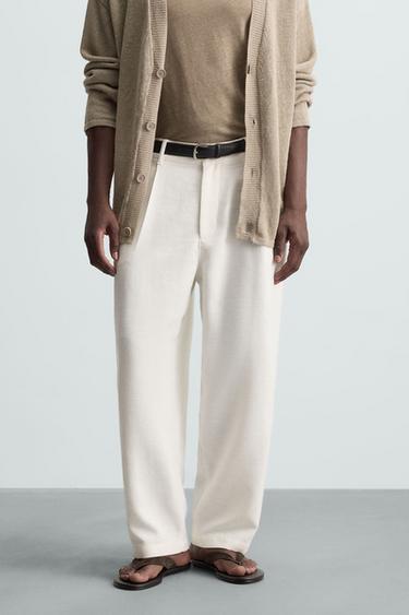 Zara PLEATED RELAXED FIT PANTS - Ecru