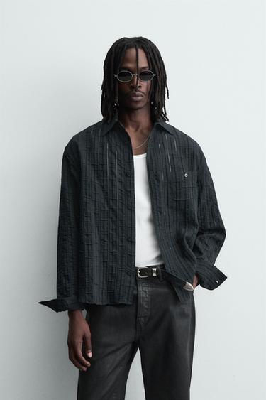 Zara STRIPED JACQUARD SHIRT - Blue / Black