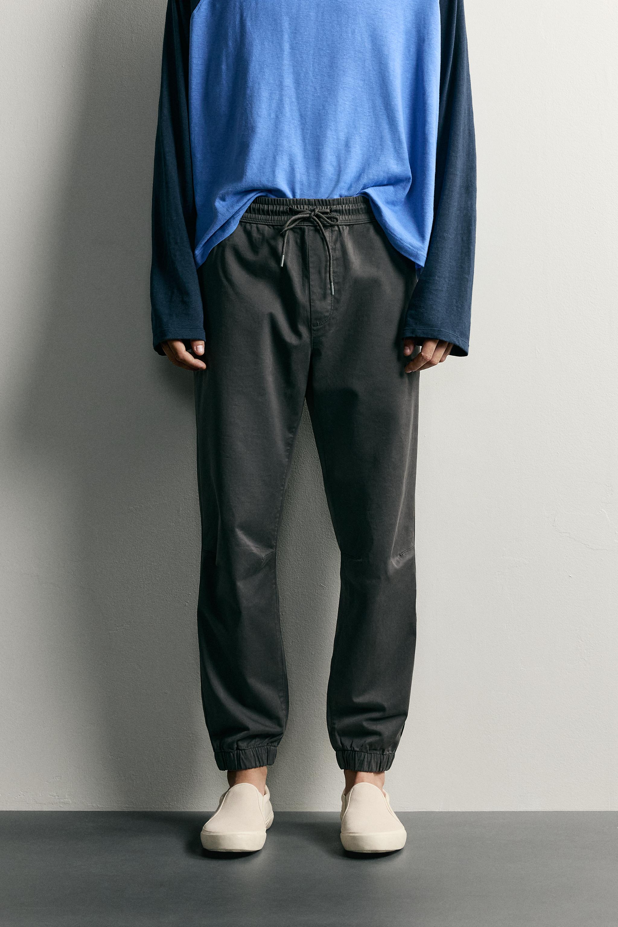 SLIM FIT JOGGER WAIST PANTS — Dark gray