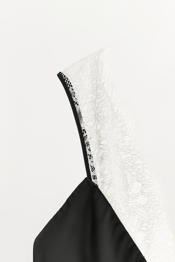 zara contrast fabric lace dress Zara try-on , Contrast Lace Dress