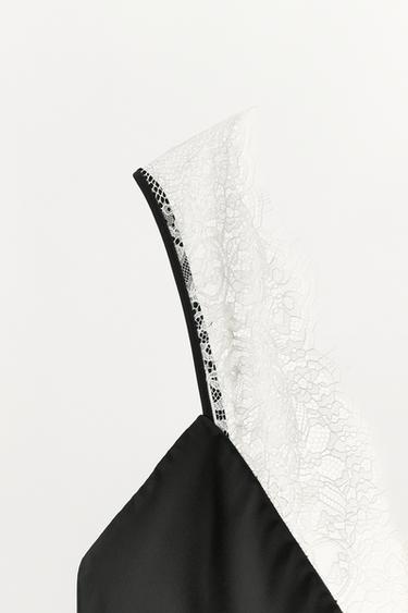 SATIN DRESS WITH CONTRAST LACE - Black by Zara - Image 6