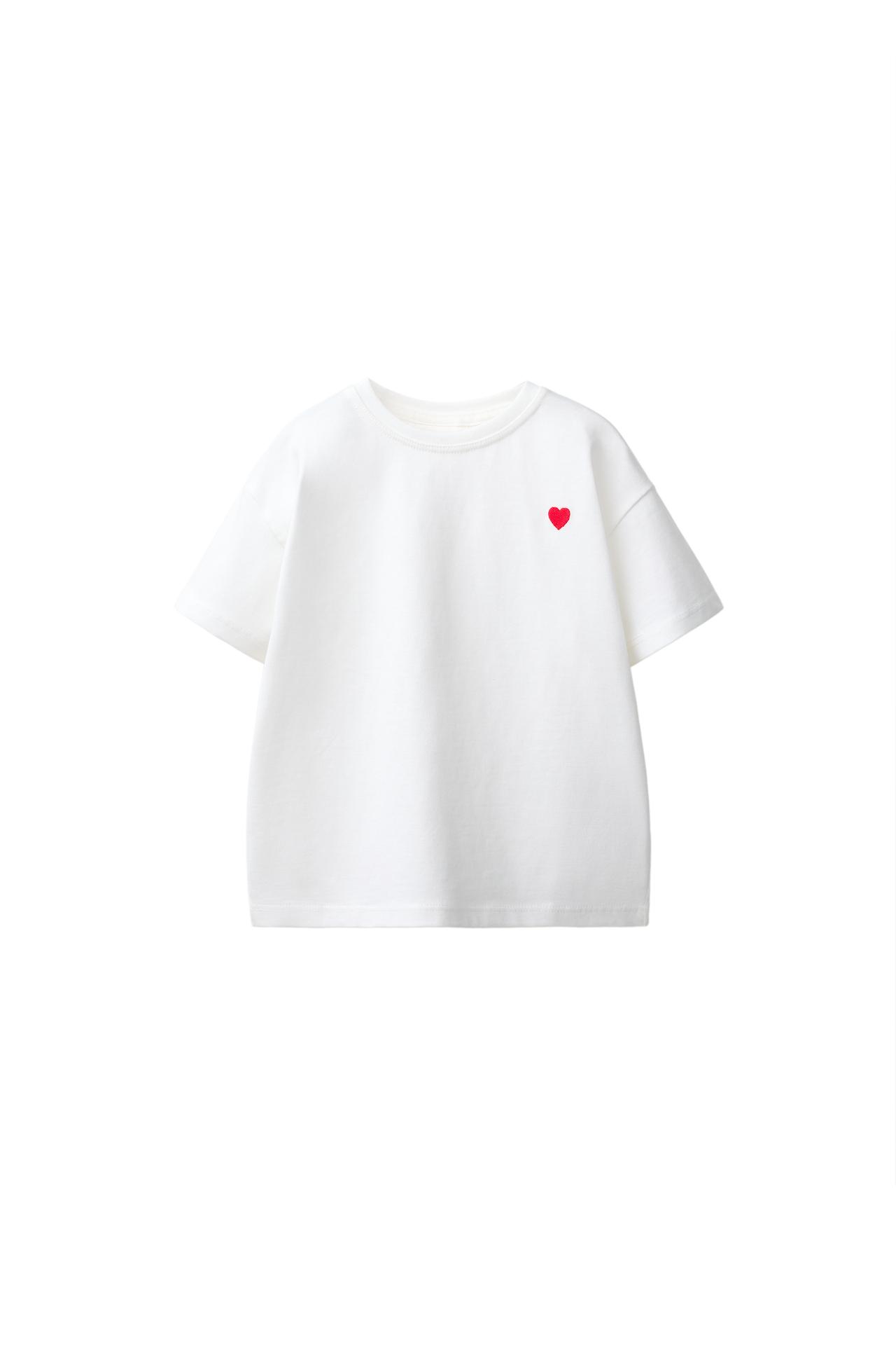EMBROIDERED HEART PLAIN T-SHIRT — White