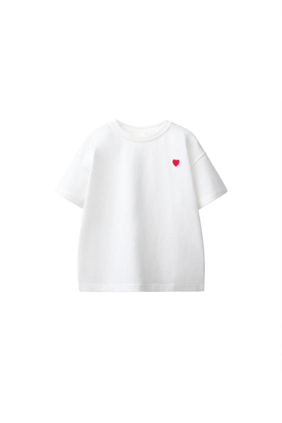 Zara EMBROIDERED HEART PLAIN T-SHIRT - White - Image 0