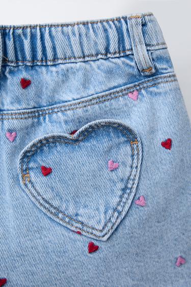 BERMUDA EN DENIM CŒURS BRODÉS - Bleu clair de Zara - Image 3