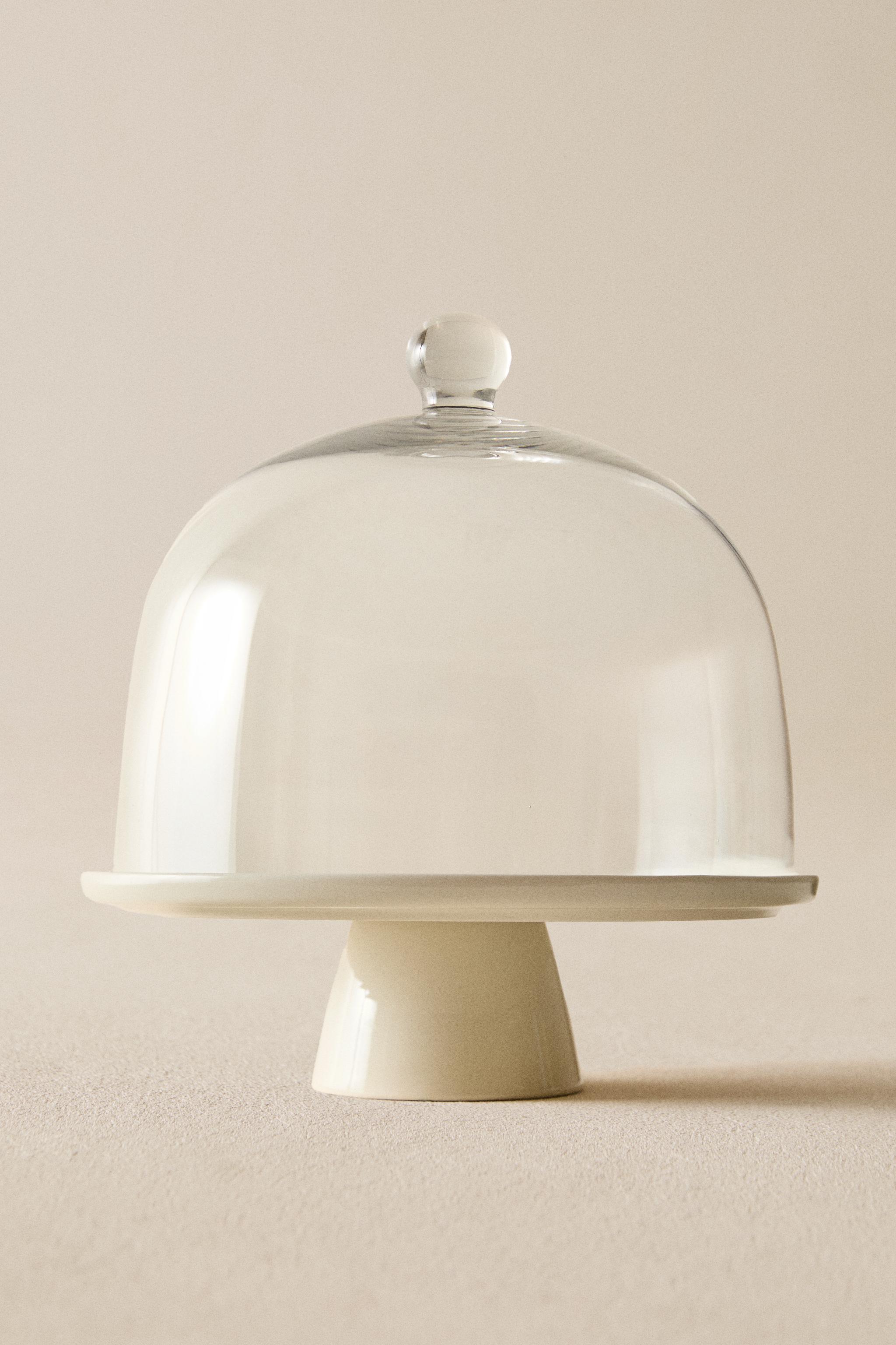 FLORAL CAKE STAND WITH GLASS DOME