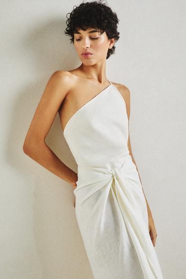 LONG LINEN BEACH SARONG WITH KNOT - Ecru by Zara - Image 5