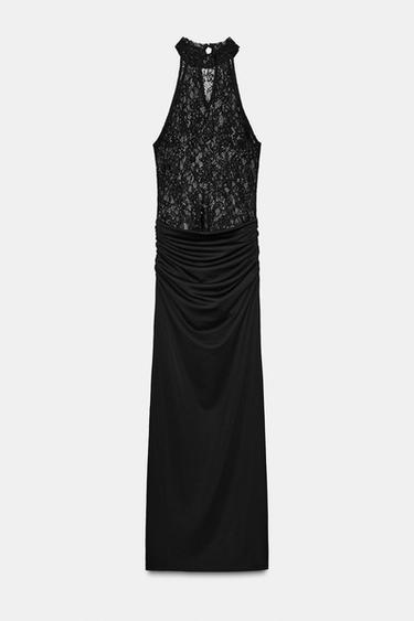 VESTIDO HALTER COMBINADO - Negro de Zara