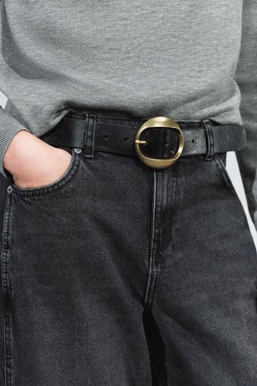 100% LEATHER CIRCULAR BUCKLE BELT — Black 2
