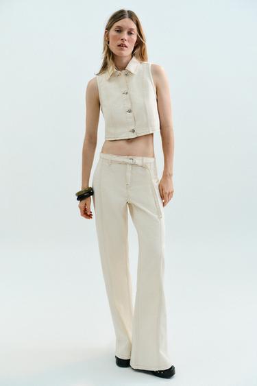 JEANS Z1975 BOOTCUT بخصر عالٍ وحزام - خَام by Zara