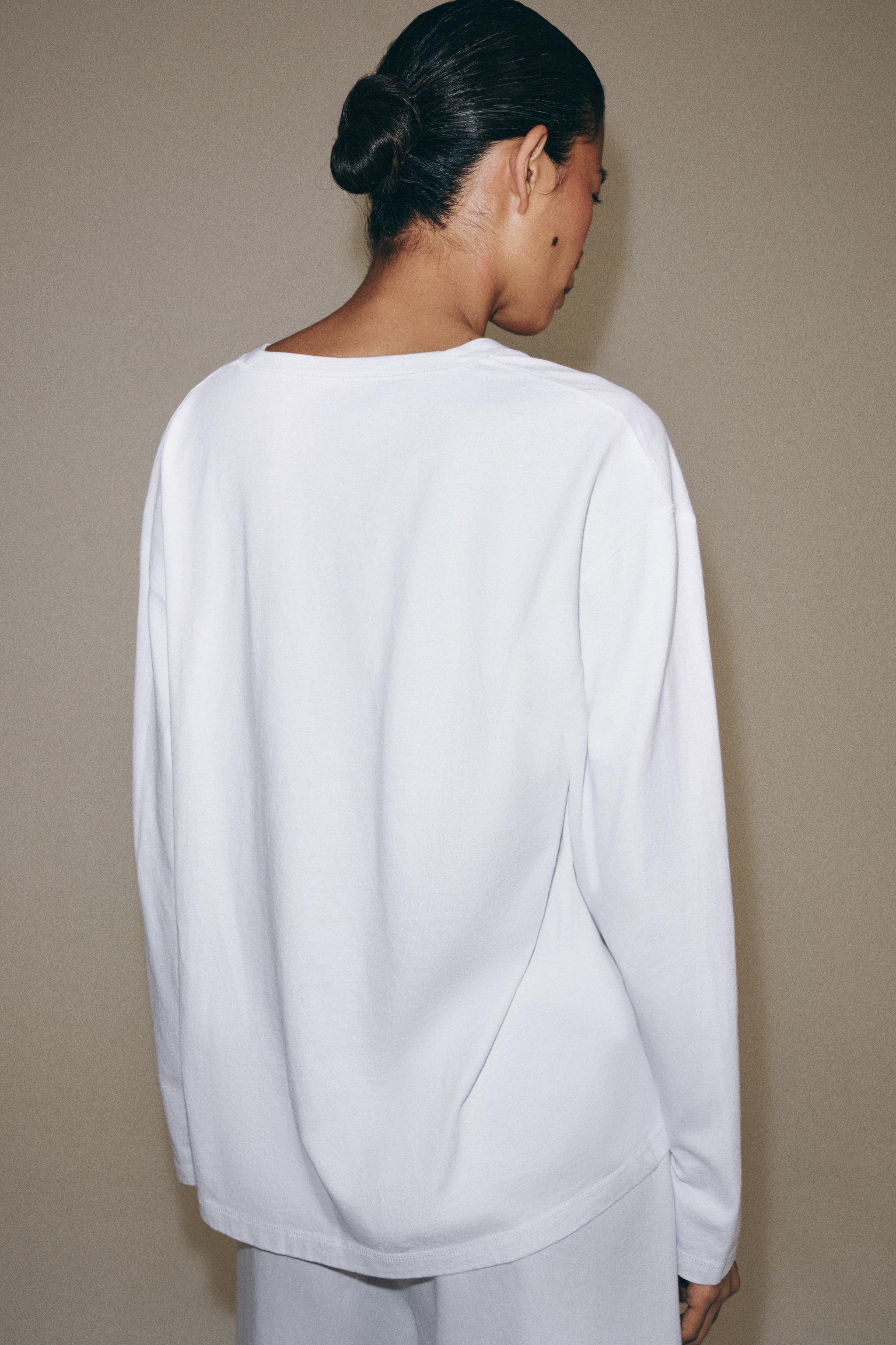 Zara PAMUKLU V YAKA T-SHIRT görsel 3