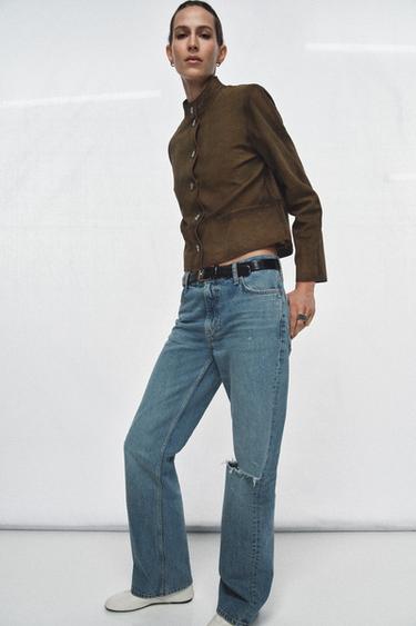 جاكيت 100% جلد ZW COLLECTION إصدار محدود - زيتوني الخاص بـ Zara