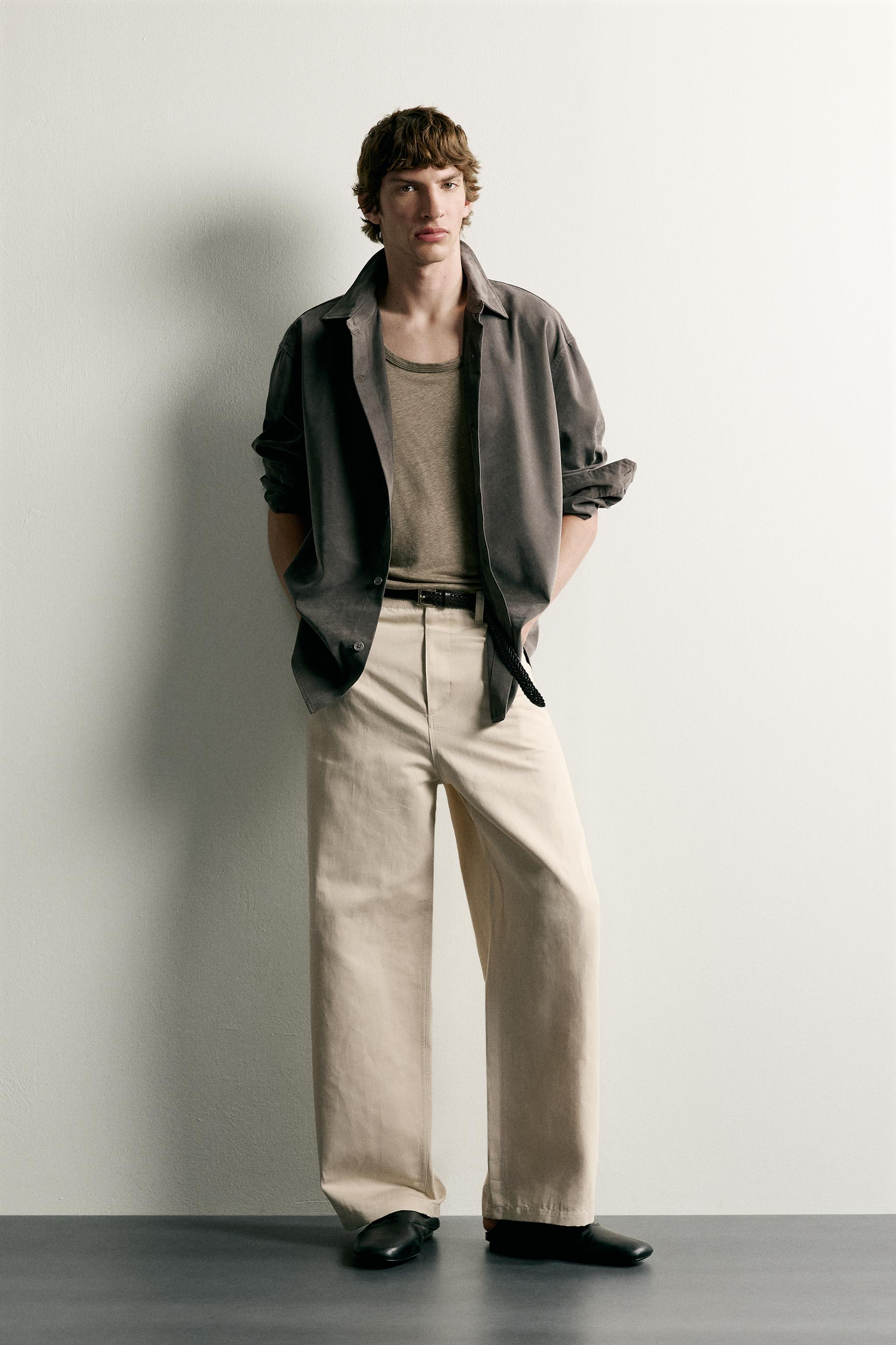 Мужские брюки Zara COTTON-LINEN RELAXED FIT PANTS