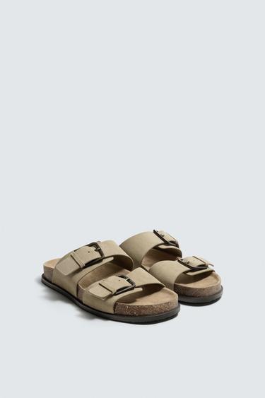 LEATHER STRAP SANDALS - Beige by Zara