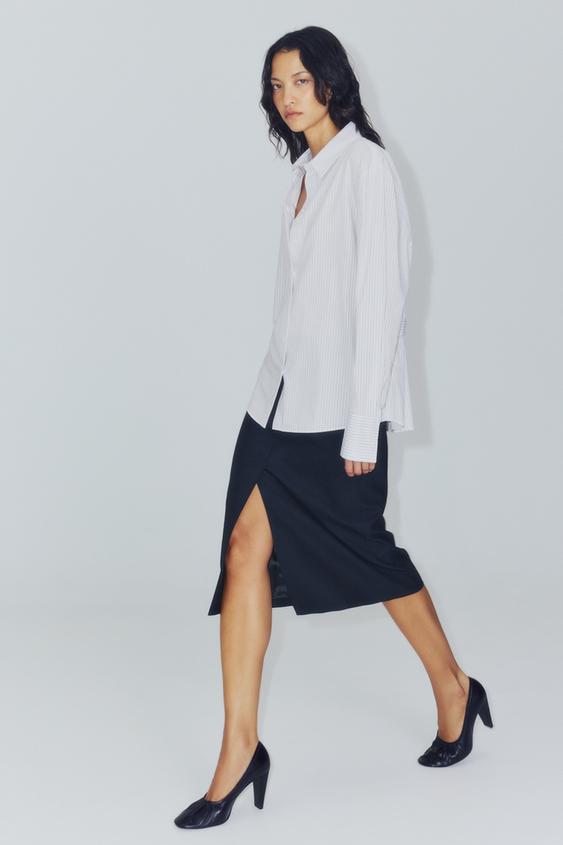Zara ZW COLLECTION STRIPED SHIRT WITH WAIST LOOPS - White - Image 0