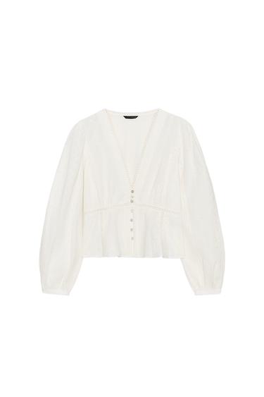 EMBROIDERED ROMANTIC BLOUSE - Ecru by Zara