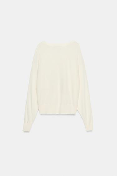 KNIT V-NECK JUMPER - White by Zara - Image 8