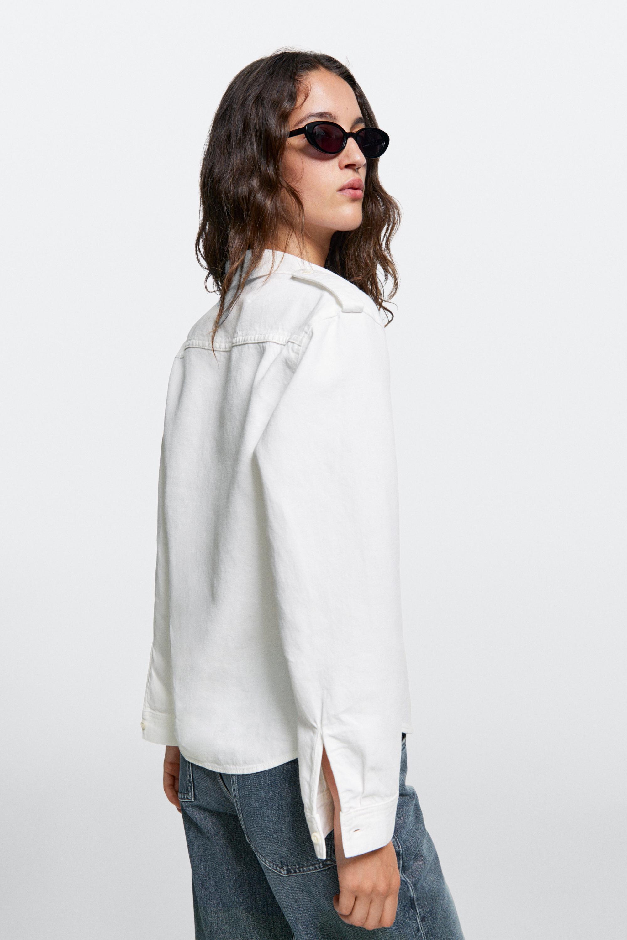 Denim shirt with shoulder detail - Oyster-white | ZARA United States