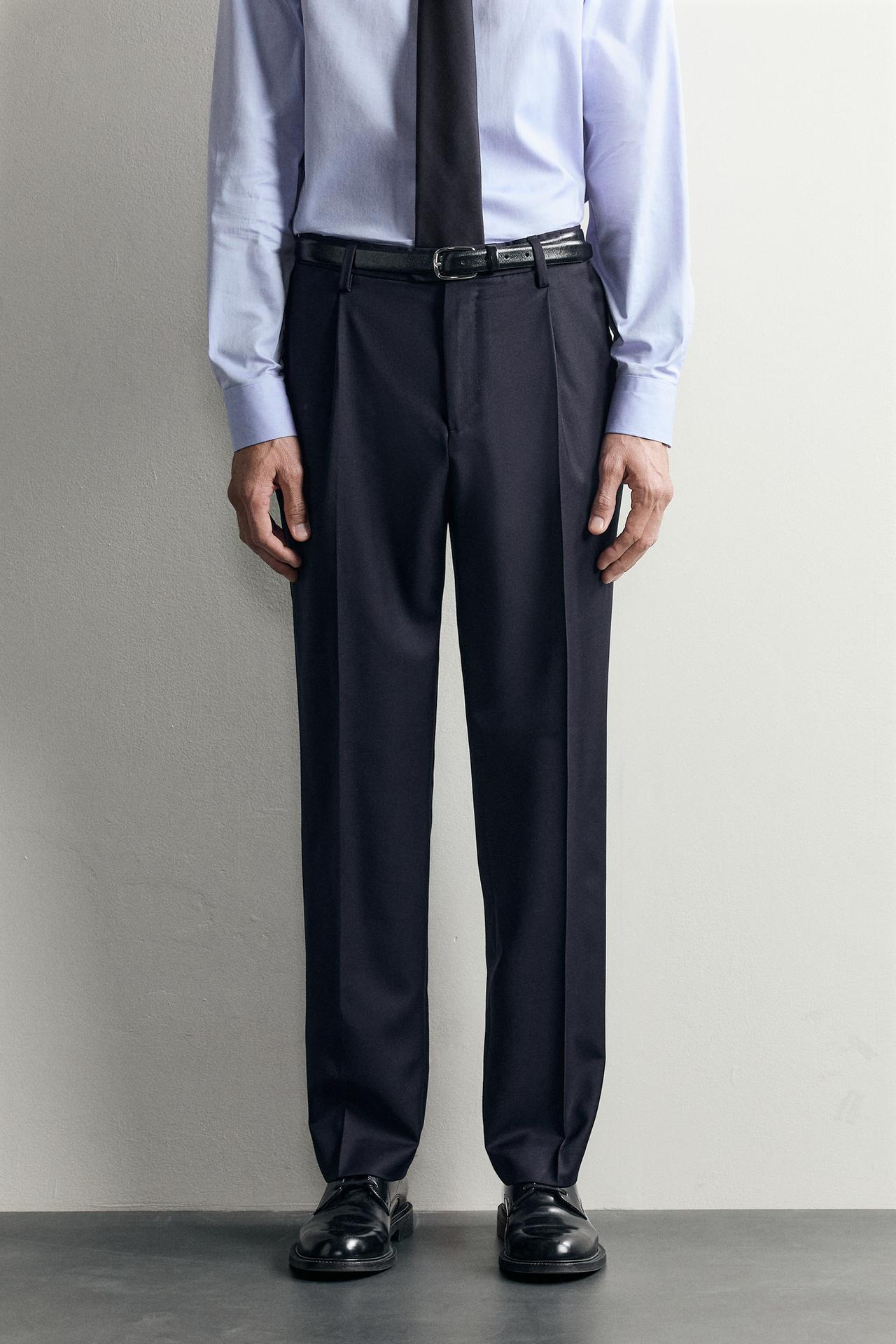 100% WOOL SUIT PANTS — Navy blue
