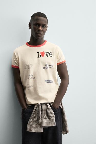 RIB T-SHIRT WITH CONTRAST HEART - Ecru by Zara - Image 5