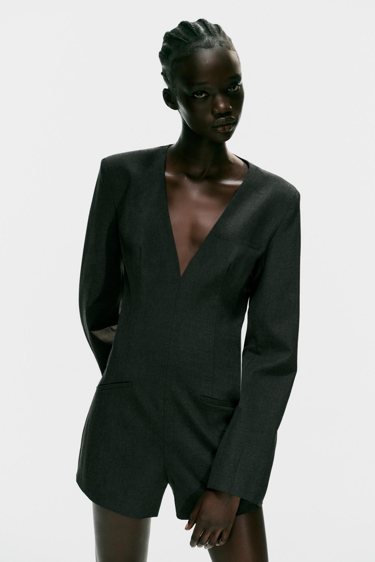 SHOULDER PAD SHORT JUMPSUIT — Dark gray