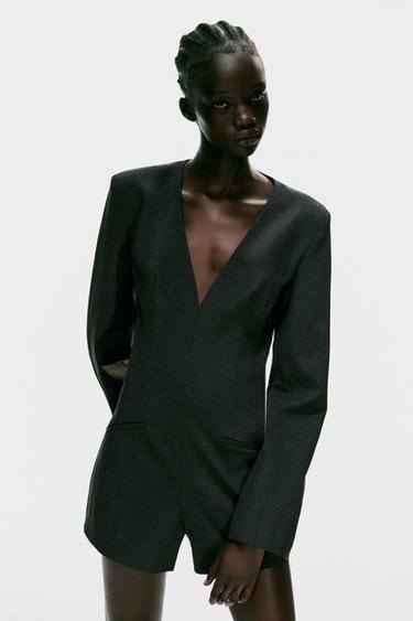 SHOULDER PAD SHORT JUMPSUIT — Dark gray 2