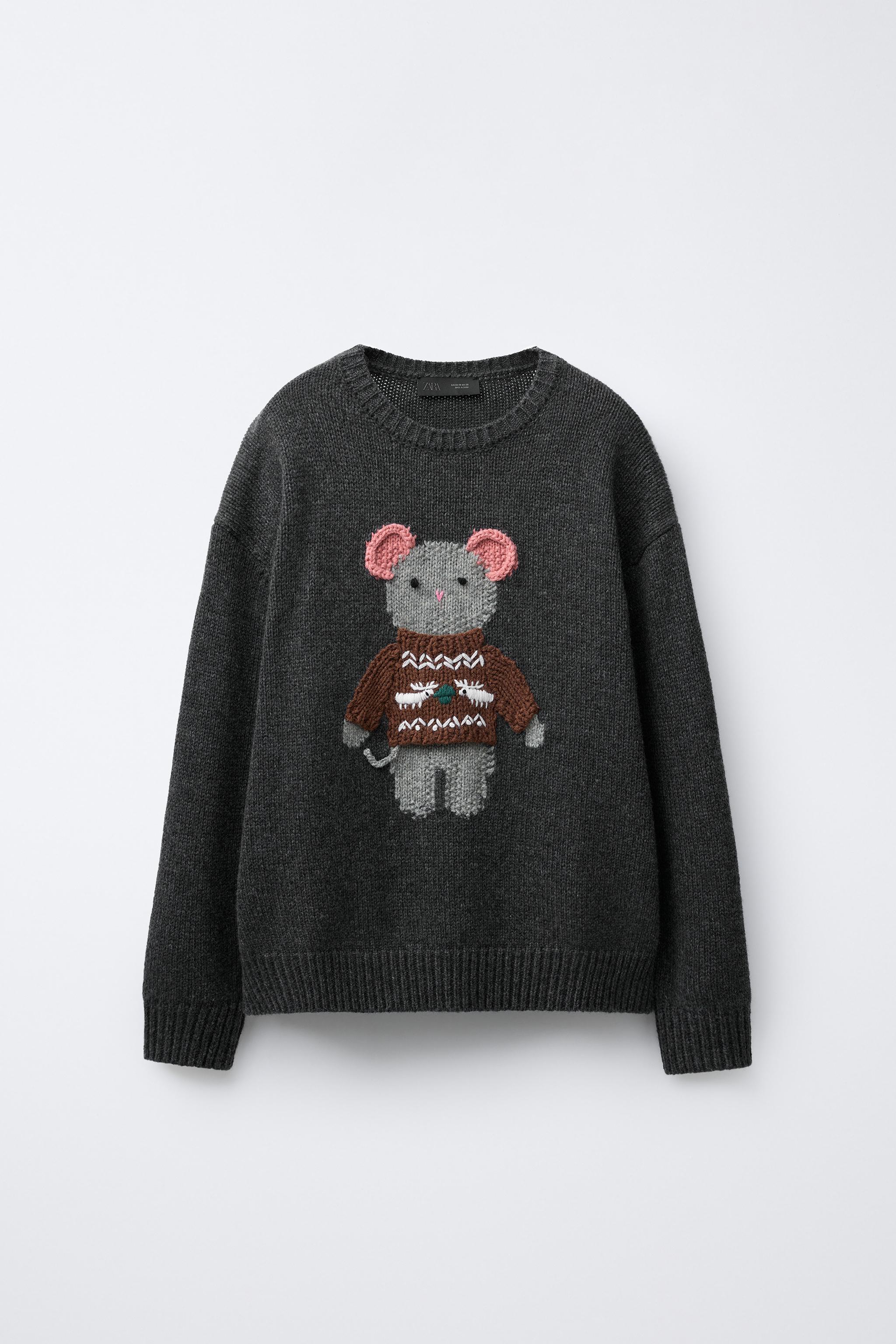 EMBROIDERED MOUSE WOOL BLEND KNIT JUMPER