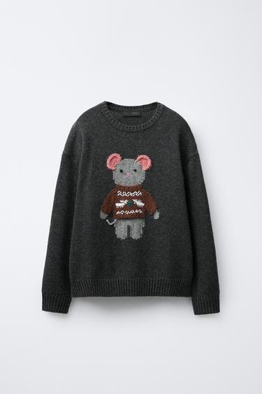 EMBROIDERED MOUSE WOOL KNIT JUMPER - Grey by Zara - Image 0