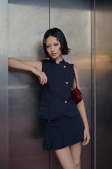 Zara 綴扣肩章背心上衣 - 藍色