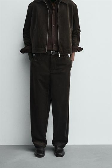 TEXTURED VELVET TROUSERS - Brown by Zara