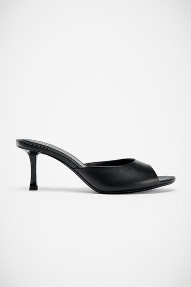 LEATHER HEELED MULES - Black by Zara