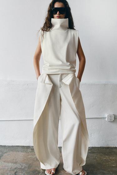 HIGH NECK TOP WITH SHOULDER PADS - White by Zara - Image 0