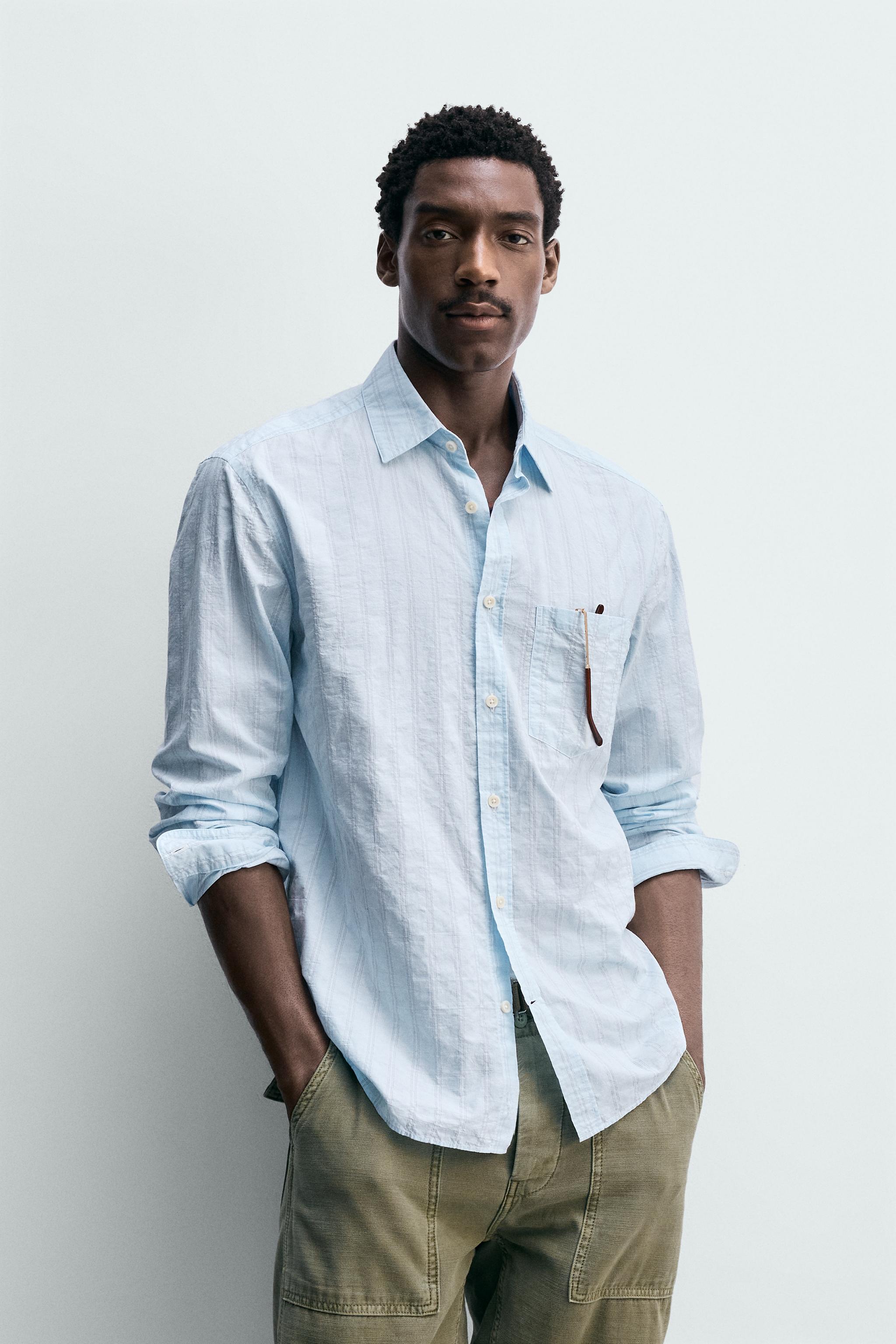 REGULAR FIT STRIPED SHIRT — Light sky blue