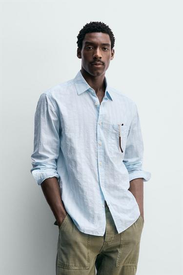 REGULAR FIT STRIPED SHIRT - Light sky blue by Zara