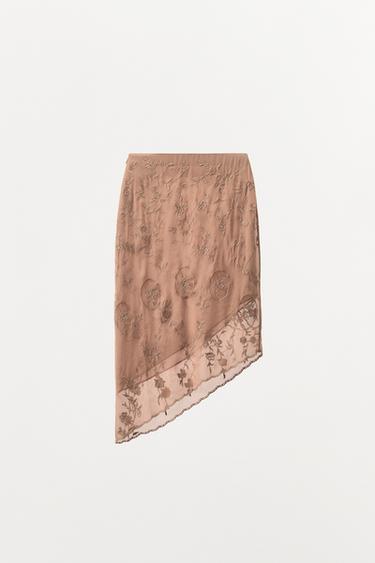GEORGETTE SKIRT WITH EMBROIDERY AND BEADS - Pink by Zara - Image 6