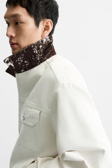 VESTE EN DENIM À COL IMPRIMÉ ANIMAL - Blanc de Zara - Image 5