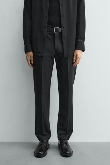 Zara TEXTURED SUIT PANTS - Black
