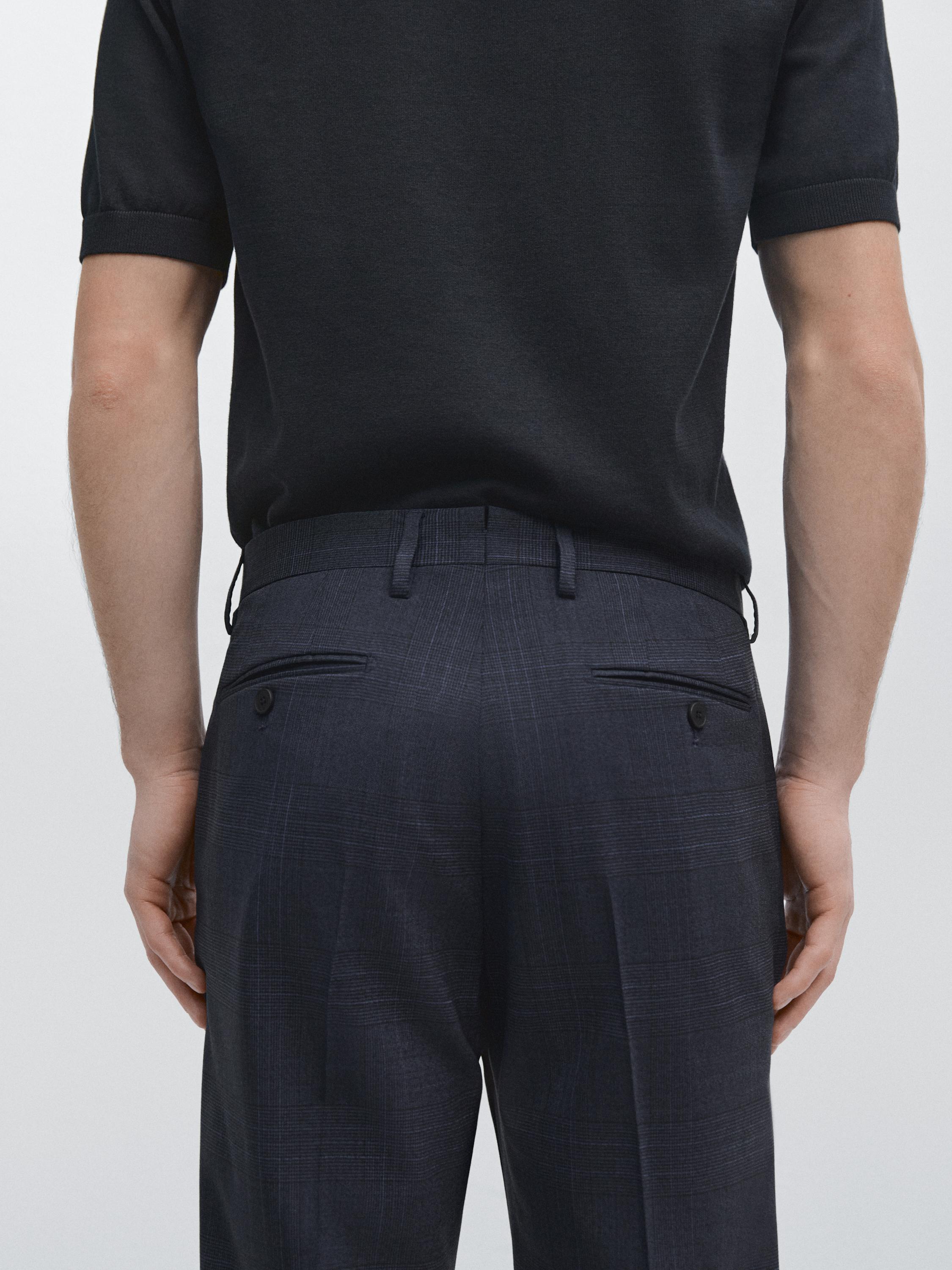 Cool wool blend check suit trousers