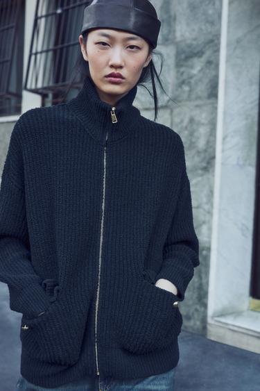 LONG KNIT JACKET — Navy blue 1