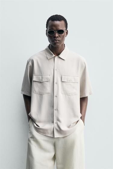 FLUID RELAXED FIT SHIRT WITH POCKETS - Pearl grey by Zara
