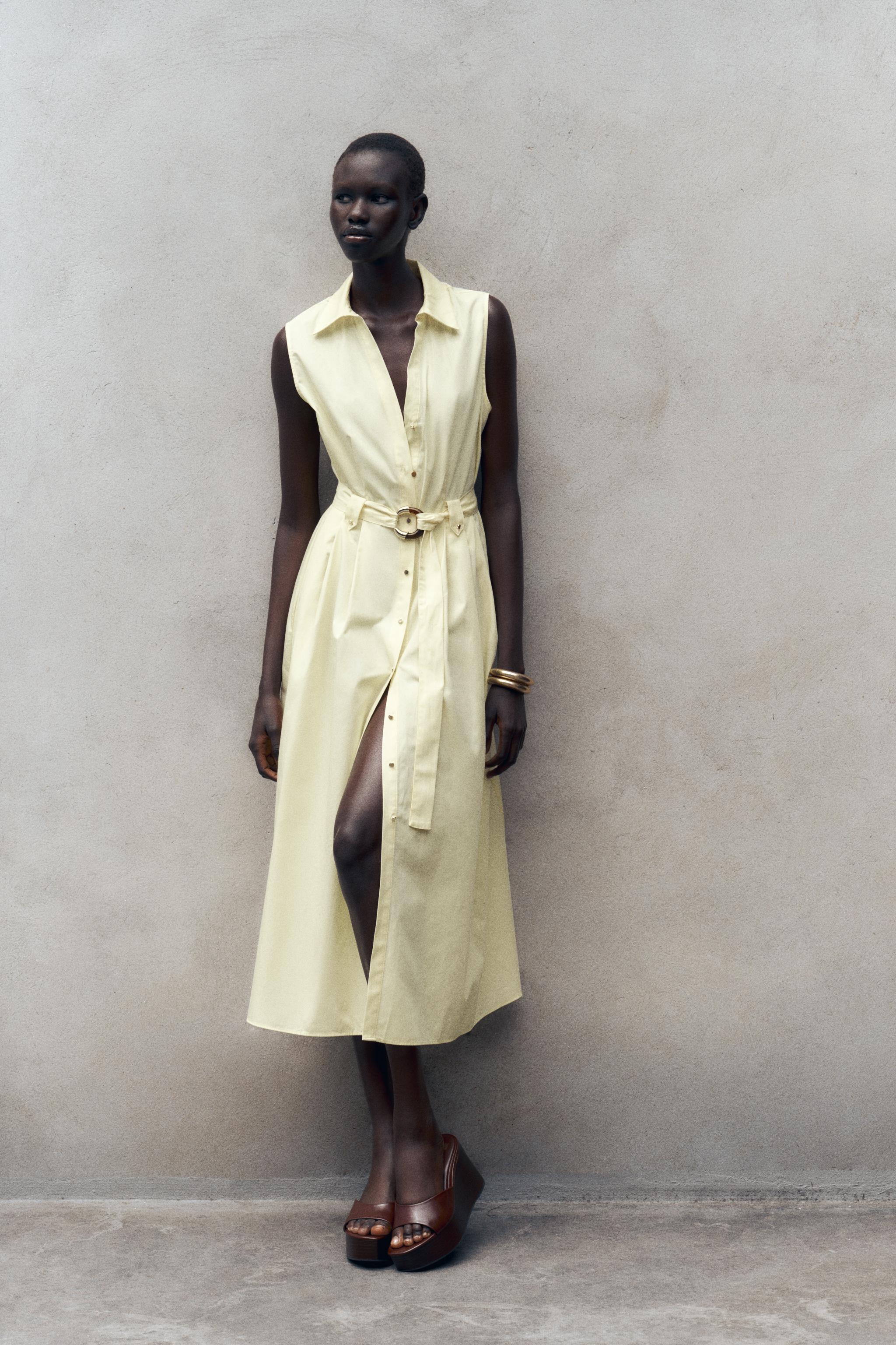 BELTED POPLIN MIDI DRESS