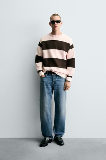 Zara SOFT TEXTURED KNIT SWEATER - Brown Stripes - Image 0