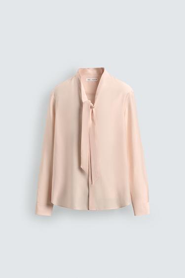 Zara FLOWY TIED SHIRT - Salmon