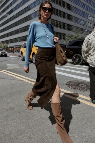 ЮБКА-МИДИ НА ЗАПÁХ ИЗ 100% КОЖИ — КОРИЧНЕВЫЙ от Zara