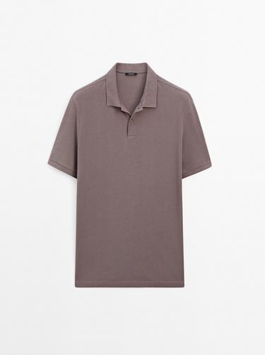 Zara Micro textured piqué cotton polo shirt - Dark burgundy