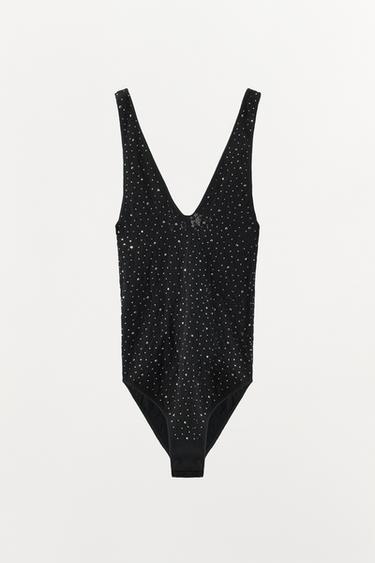 BODY SEAMLESS EN DENTELLE BRILLANTE - Noir de Zara - Image 2