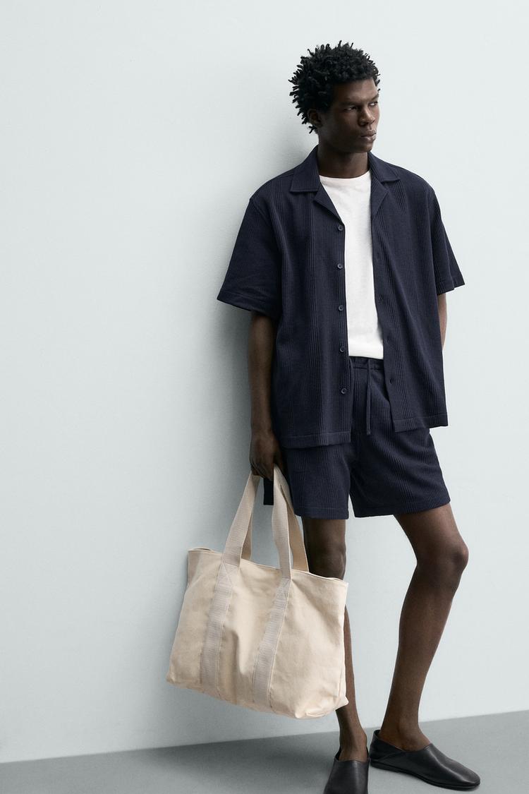 ZARA RELAXED FIT TEXTURED BERMUDA SHORTS
