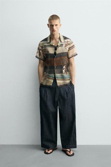 قميص أورجانزا 100% حرير بترتر - أخضر /أزرق الخاص بـ Zara