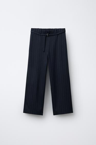 PINSTRIPED STRAIGHT-LEG TROUSERS - Navy blue by Zara