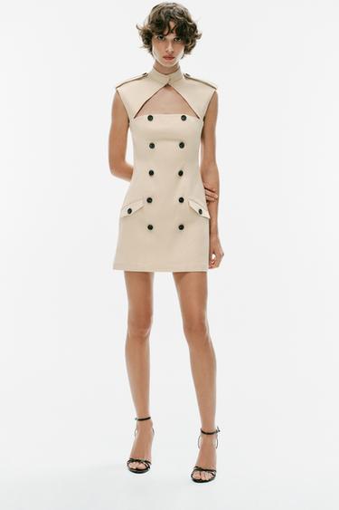 Zara TRENCH MINI DRESS WITH SLIT - Beige