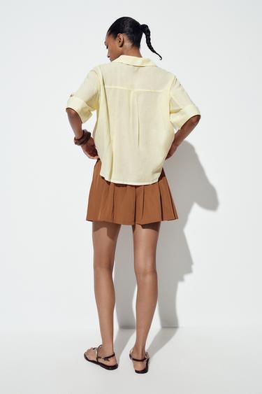 CHEMISE COURTE EN LIN - Jaune de Zara - Image 3